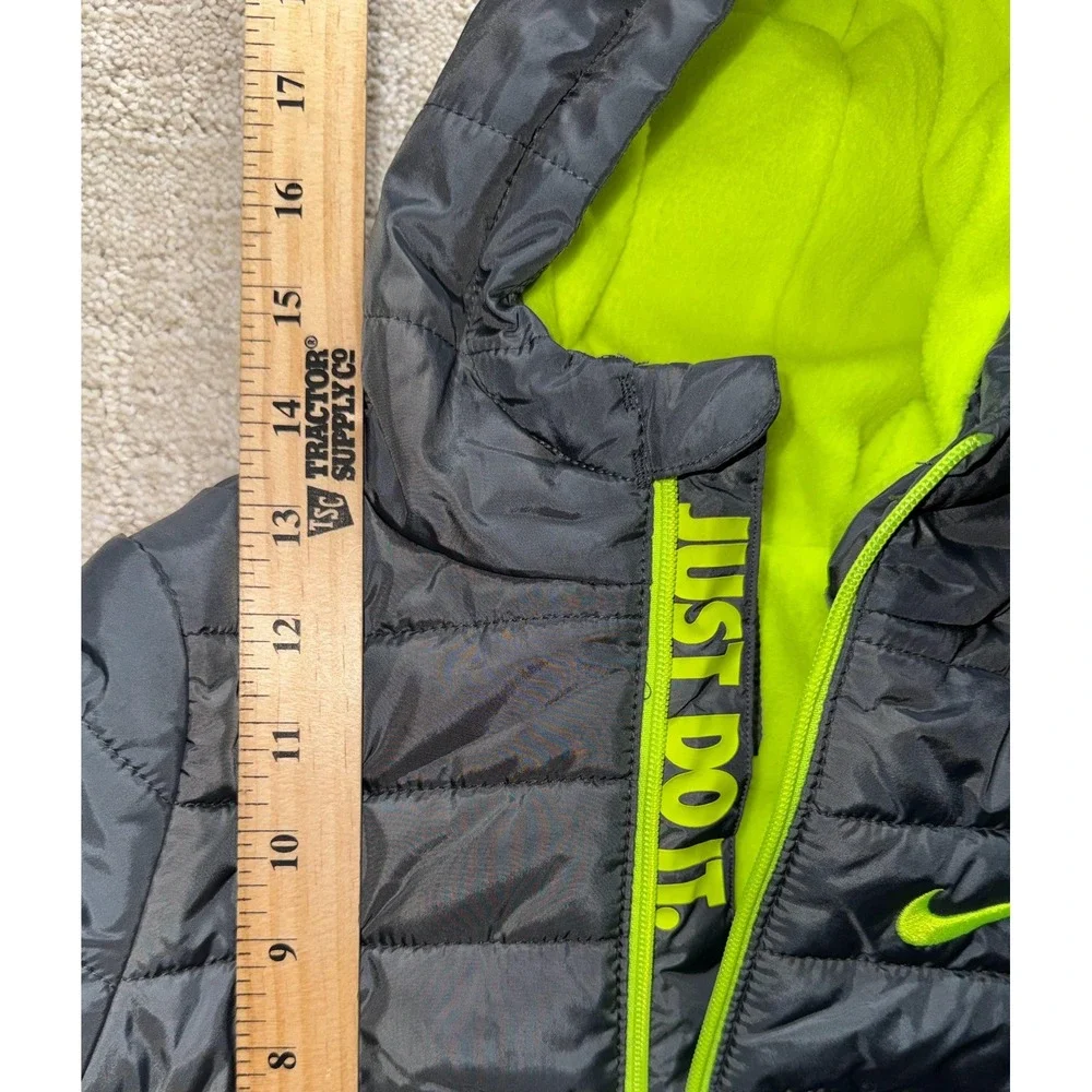 Nike Puffer Jacket Kids 2T Black Neon Green Just Do It Hooded Coat